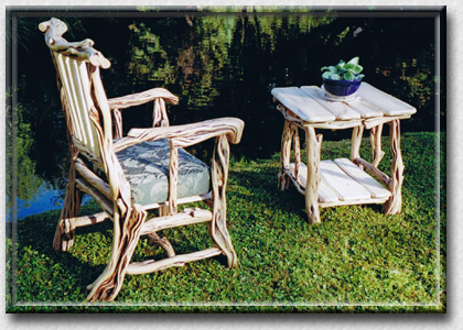 SPIRIT of the WEST, Log Furniture - Arm Chair and Table made of Black Sage - Beautiful Rustic Log Furniture